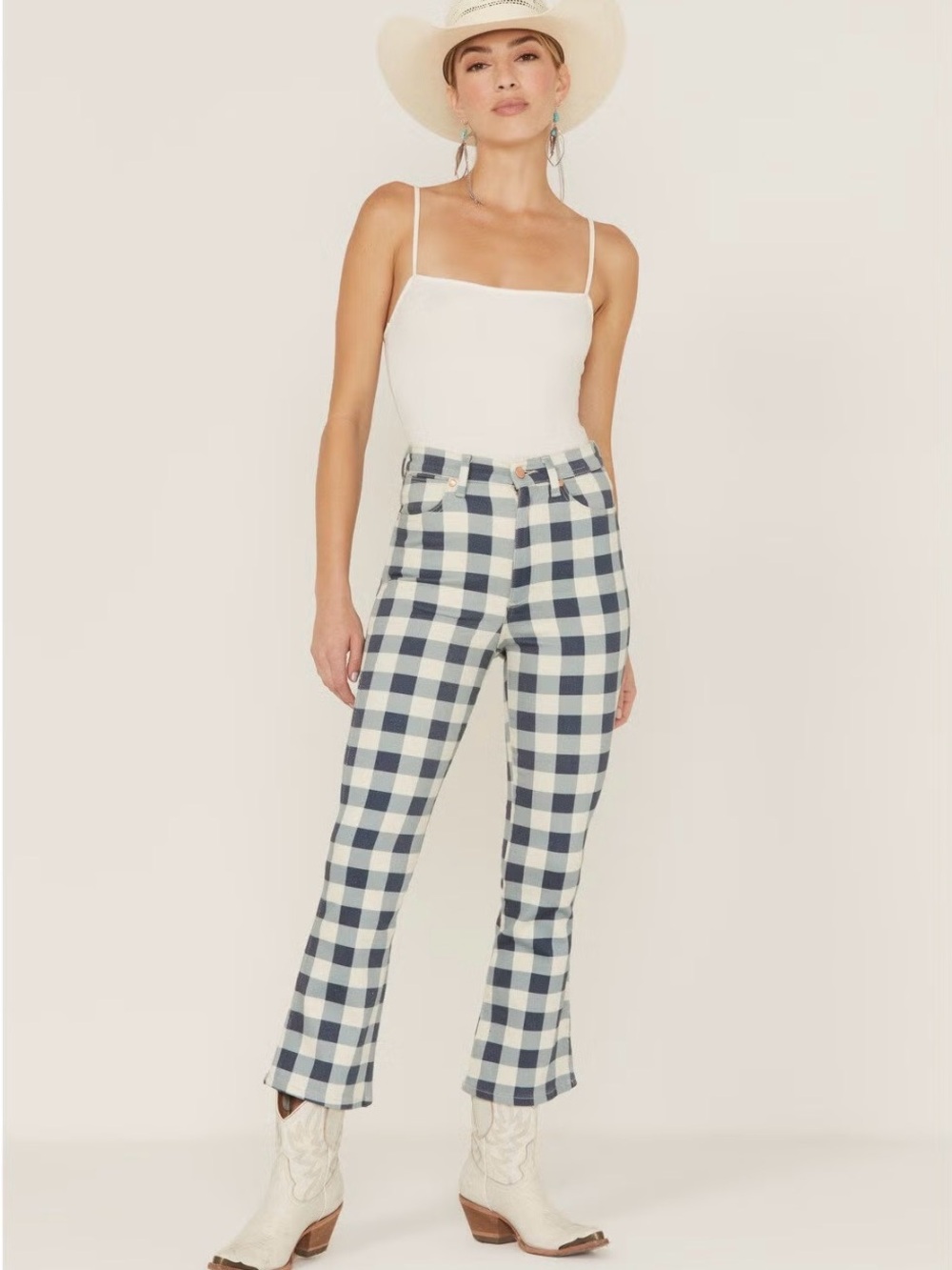 Wrangler Wrock 672 NWOT High-Rise Kick Flare Gingham Jeans